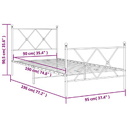 Vidaxl Cadre de lit métal avec tête de lit/pied de lit noir 90x190 cm pas cher