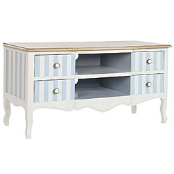 Pegane Meuble TV en bois de paulownia coloris blanc, bleu - Longueur 120 x Profondeur 48 x hauteur 60 cm pas cher