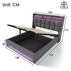 Avis ComfortXL Lit Double LED Avec Port De Chargement USB , 160x200cm