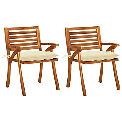 vidaXL Chaises à manger de jardin avec coussins lot de 2 Acacia massif