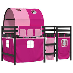 Avis Vidaxl Lit mezzanine enfants avec tunnel rose 90x200cm bois pin massif