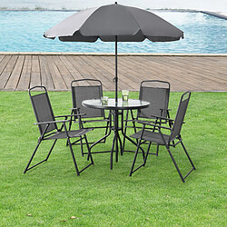 Salon de Jardin Milagro de 4 Places avec Parasol Verre Noir Gris Foncé [en.casa]