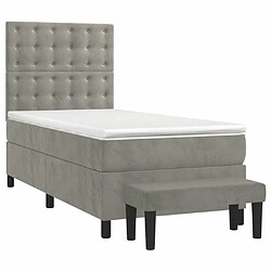 Avis Maison Chic Lit adulte- Lit + matelas,Sommier à lattes de lit et matelas Gris clair 90x190 cm Velours -GKD91266