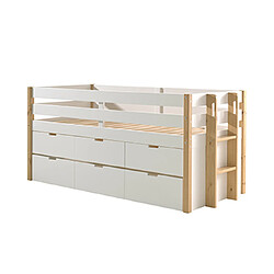 Avis Mes Lit banquette 90x200 cm blanc et naturel avec 4 tiroirs - MARGARET