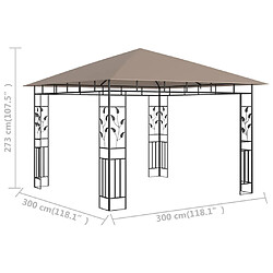 Acheter vidaXL Belvédère avec moustiquaire 3x3x2,73 m Taupe 180 g/m²