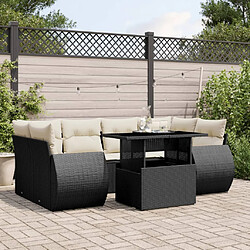 vidaXL Salon de jardin 7 pcs avec coussins noir résine tressée