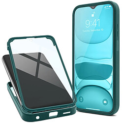 Moozy Coque 360 pour Samsung A13 - Coque transparente à bord vert, protection intégrale double face, coque avec protecteur d'écran intégré