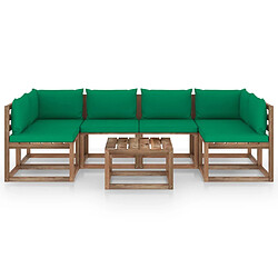 vidaXL Salon palette de jardin 7 pcs et coussins Bois de pin imprégné