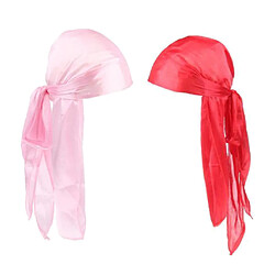 Avis 2 Pièces Durag Headwear Cap Chute De Cheveux Écharpe Bandana Turban Rouge + Rose