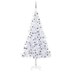 vidaXL Arbre de Noël artificiel pré-éclairé et boules L 240 cm blanc