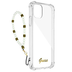 Guess Maroquinerie Coque iPhone 12 Pro Max Transparent avec Bijou à perles Bracelet blanc Guess