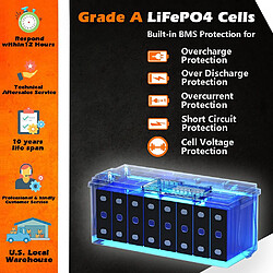 Avis Cloudenergy Batterie LiFePO4 12 V 200 Ah Alimentation de secours, 2560 Wh d'énergie, 6000+ cycles, BMS 100 A intégré