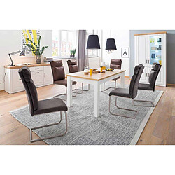 Acheter Pegane Table à manger extensible en bois coloris blanc / chêne - L.160 x H.77 x P.90 cm