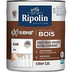 RIPOLIN Peinture pour pour Bois Interieur + Exterieur - Blanc Satin, 2,5L