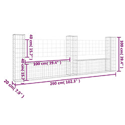 vidaXL Panier de gabion en forme de U avec 3 poteaux Fer 260x20x100 cm pas cher