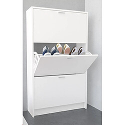 Pegane Commode Meuble à chaussures, coloris blanc - Longueur 70 x Hauteur 120 x Profondeur 25 cm