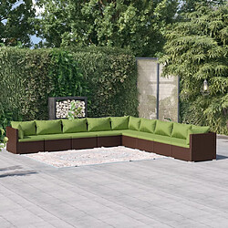 vidaXL Salon de jardin 9 pcs avec coussins résine tressée marron