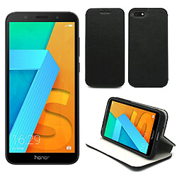 Xeptio Huawei Honor 7S / Huawei Y5 2018 : Housse Protection Luxe Noire à Rabat Style Cuir Support - Etui Folio Noir clapet Coque Silicone Antichoc Smartphone - Accessoires Pochette Case