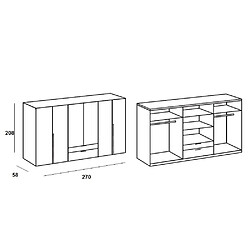 Inside 75 Armoire 6 portes 2 tiroirs WILMA 270 cm blanche pas cher