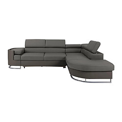 Avis Vente-Unique Canapé d'angle droit convertible en tissu et simili gris et anthracite MYSEN II