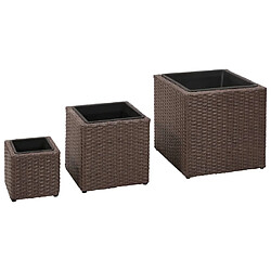 vidaXL Lits surélevés de jardin 3 pcs Résine tressée Marron