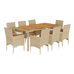 vidaXL Ensemble à manger de jardin et coussins 9pcs beige rotin acacia