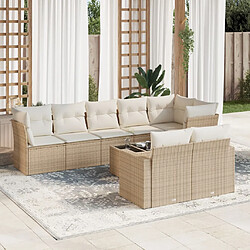 vidaXL Salon de jardin avec coussins 9 pcs beige résine tressée