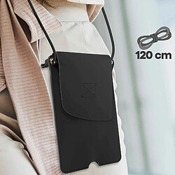 Avizar Pochette Bandoulière Smartphone avec Rangement carte Simili cuir noir pas cher