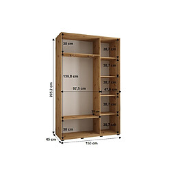 Acheter Abiks Meble Armoire SAPPORO 2 À Portes Coulissantes 205,2/150/45 3 Portes (Blanc/Noir)