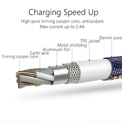 Wewoo Câble bleu pour iPhone X / 8 & 8 Plus / 7 & 7 Plus / 6 & 6s & 6 Plus & 6s Plus / iPad Denim CA-1730 1.2 m 2.4A réversible Lightning à la couverture de d'USB TPE Jacket Data Sync de charge avec tête en aluminium Aero, pas cher