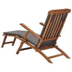 Helloshop26 Transat chaise longue bain de soleil lit de jardin terrasse meuble d'extérieur 152 cm avec coussin gris foncé bois de teck solide 02_0012490 pas cher