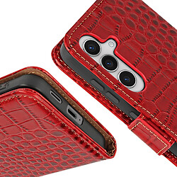 Acheter Avizar Étui Cuir pour Samsung Galaxy S24 Portefeuille RFID Motif Crocodile Rouge