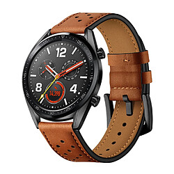 Bracelet en cuir véritable 22 mm avec trous marron pour votre Huawei Watch GT