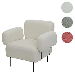 Mendler Fauteuil lounge HWC-L83, fauteuil cocktail fauteuil rembourré, tissu bouclé/textile métal ~ crème