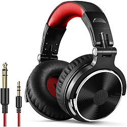 Chrono OneOdio Over Ear Casque, Casques de basse filaires avec pilote de 50 mm, Casque léger et pliable avec port de partage et micro pour l'enregistrement, la surveillance, le mixage, le podcast, la guitare, le PC TV(rouge)