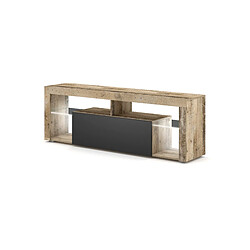 VIVALDI Meuble TV - EVEREST 2 - 140 cm - old wood / anthracite - avec LED - style design