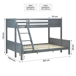 Acheter Homestyle4U Lit superposé pour 2 enfants - 90 x 200 cm 140 x 200 cm - matelas inclus