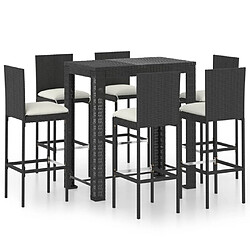 Maison Chic Ensemble de bar de jardin 7 pcs et coussins,Table + chaises + coussins de jardin Résine tressée Noir -GKD745703