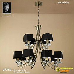 Inspired Akira Pendant 2 Tier 12 Light E14, Laiton antique avec abat-jour noirs