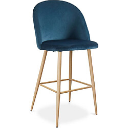 ICONIK INTERIOR Tabouret tapissé en velours - Design scandinave - Evelyne Bleu foncé