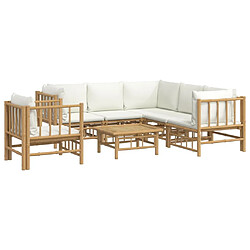 Avis Maison Chic Salon de jardin 7 pcs + coussins - Mobilier/Meubles de jardin - Table et chaises d'extérieur blanc crème bambou -MN16181