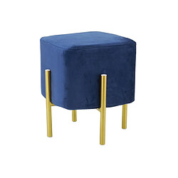 Aubry Gaspard Tabouret carré pied doré Gatsby velours bleu.