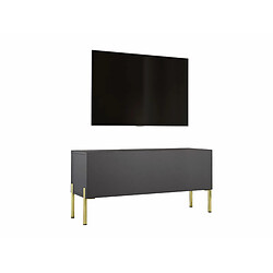 3XELIVING Meuble TV en couleur Anthracite avec pieds droits en or, D: l : 100 cm, H : 52 cm, P : 32 cm