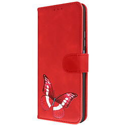 Avizar Étui pour Xiaomi Redmi Note 12 Portefeuille Simili Cuir Rouge, Design Papillon