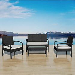 Maison Chic Salon de jardin 4 pcs + coussins - Mobilier/Meubles de jardin - Table et chaises d'extérieur Résine tressée Noir -MN95430