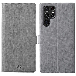 Etui en PU VILI fermeture magnétique avec support gris pour votre Samsung Galaxy S22 Ultra 5G