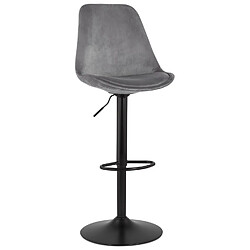 Alterego Tabouret réglable 'MIKE' en velours gris et pied noir