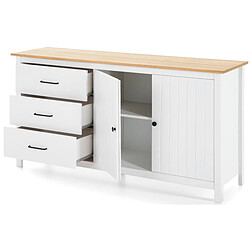 Acheter Pegane Buffet en pin massif décor ciré chêne et blanc, meuble de rangement - Longueur 150 x Profondeur 40 x Hauteur 80 cm