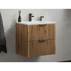 Vente-Unique Meuble de salle de bain suspendu strié avec vasque à encastrer - Naturel clair - 60 cm - ZEVARA