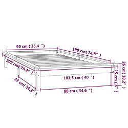 vidaXL Cadre de lit à LED sans matelas 90x190 cm bois massif pas cher